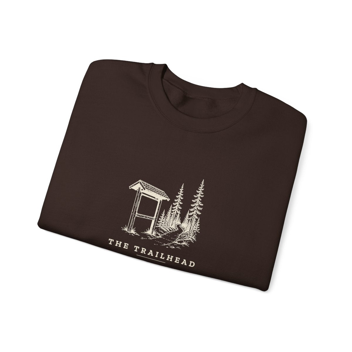The Trailhead Crewneck in Dark Chocolate, folded