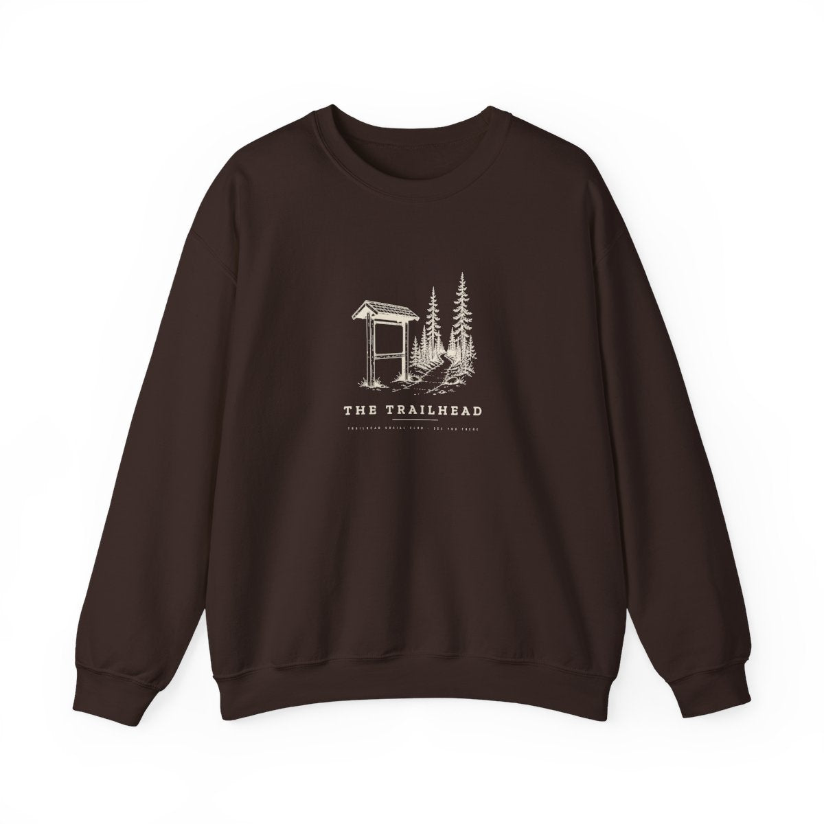 The Trailhead Crewneck in Dark Chocolate, front view