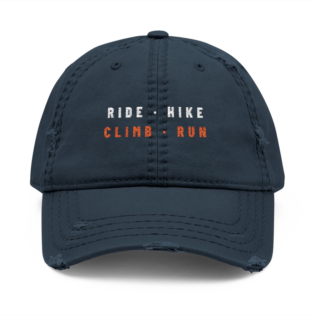 Ride Hike Climb Run Dad Hat in Dark Navy, front view