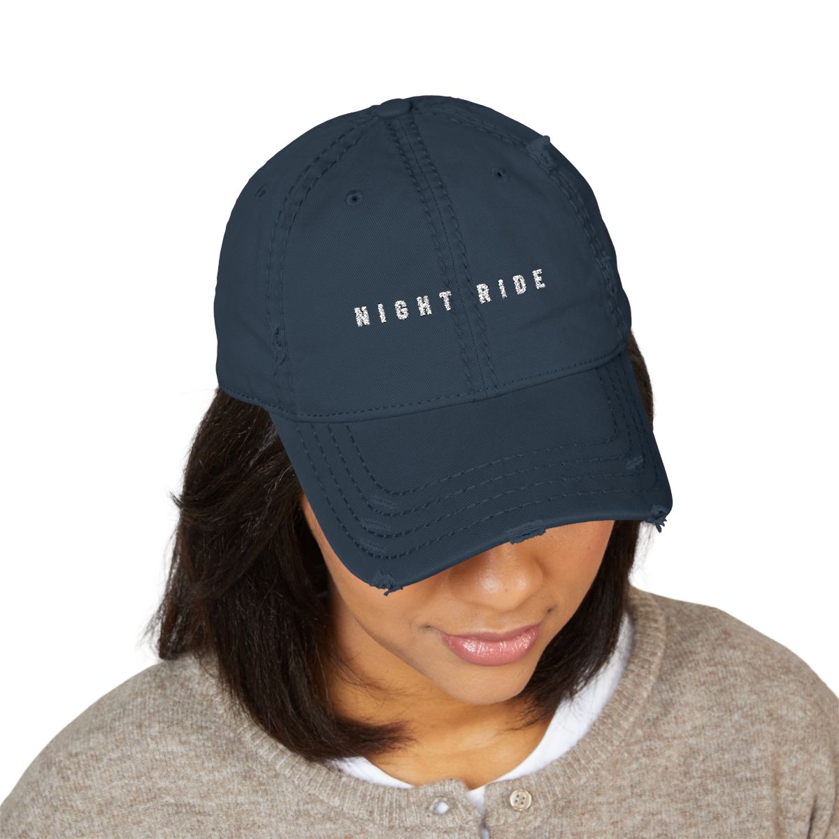Night Ride Dad Hat in Dark Navy, on model