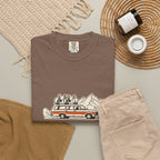 Roof Rack Season Tee in Espresso, fabric and print detail