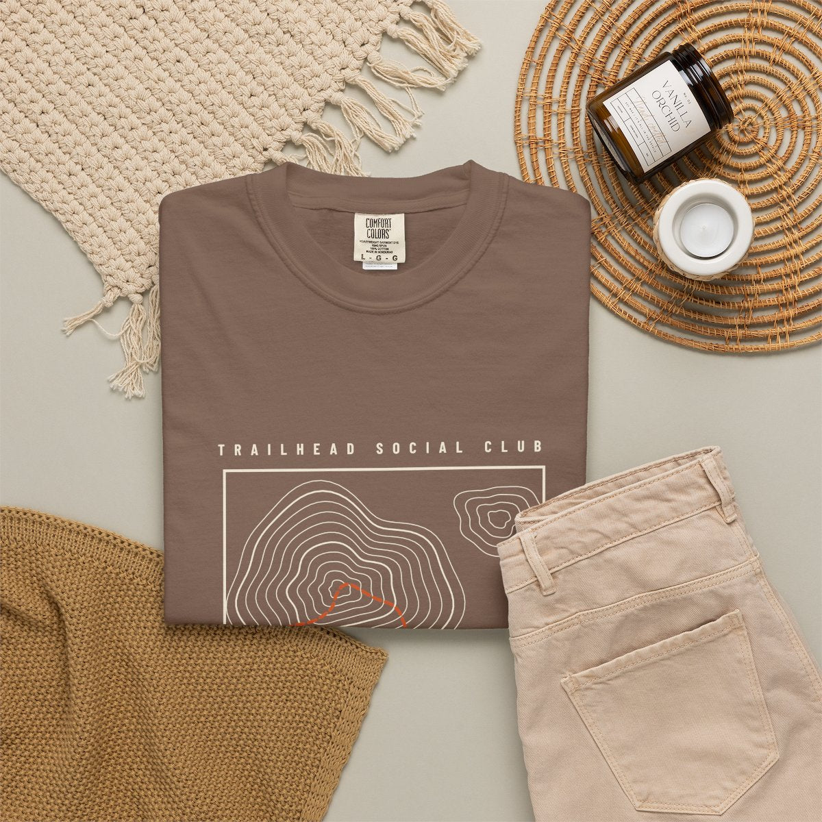 Route Map Tee in Espresso, fabric and print detail