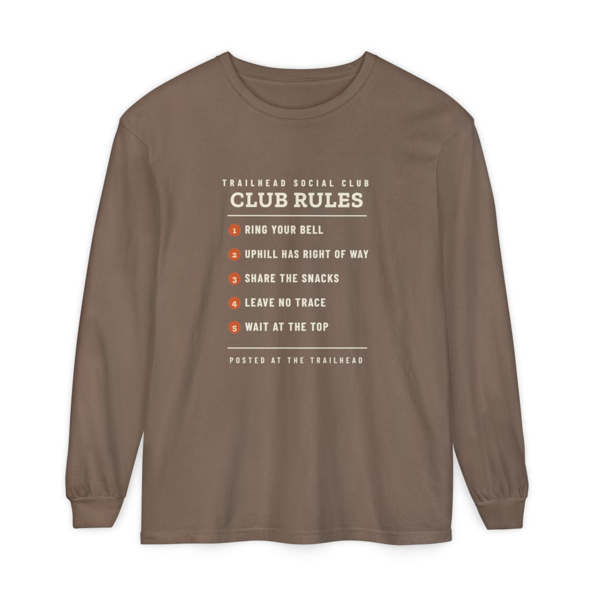 Club Rules Long Sleeve Tee in Espresso, front view