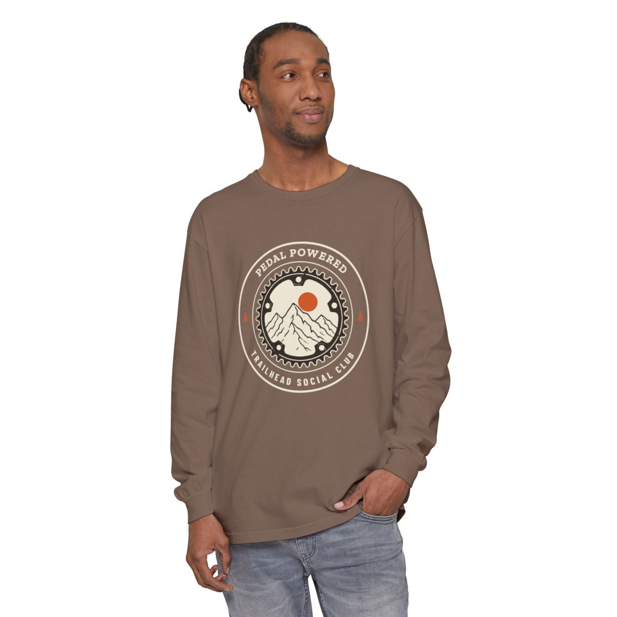 Chainring Long Sleeve Tee in Espresso, on model