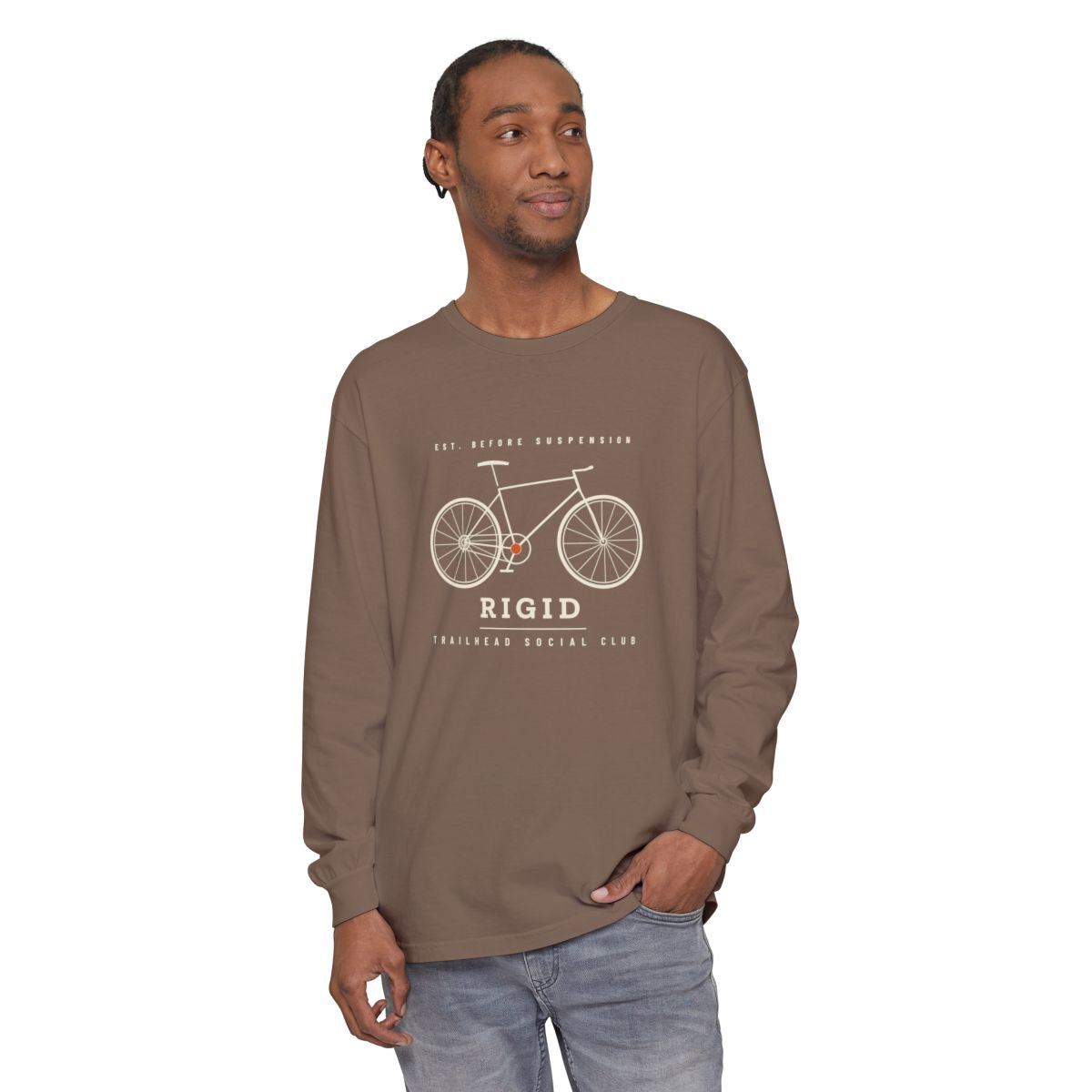 Rigid Long Sleeve Tee in Espresso, on model