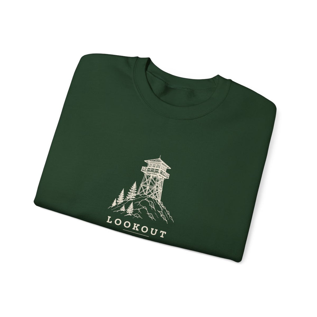 Lookout Tower Crewneck in Forest Green, folded