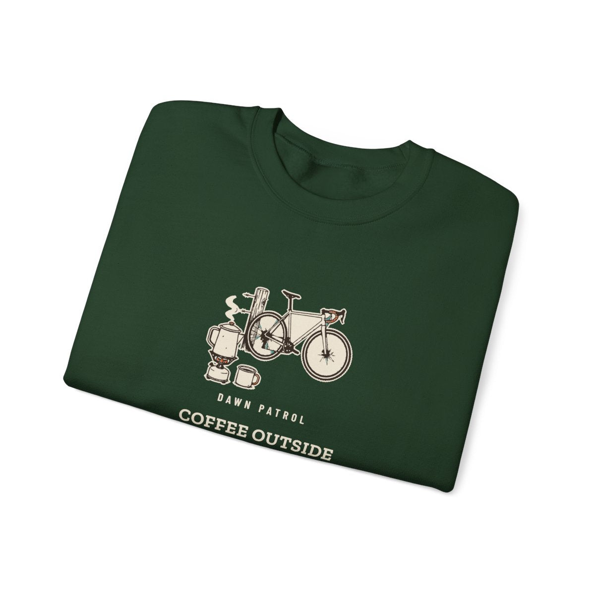Coffee Outside Crewneck in Forest Green, folded