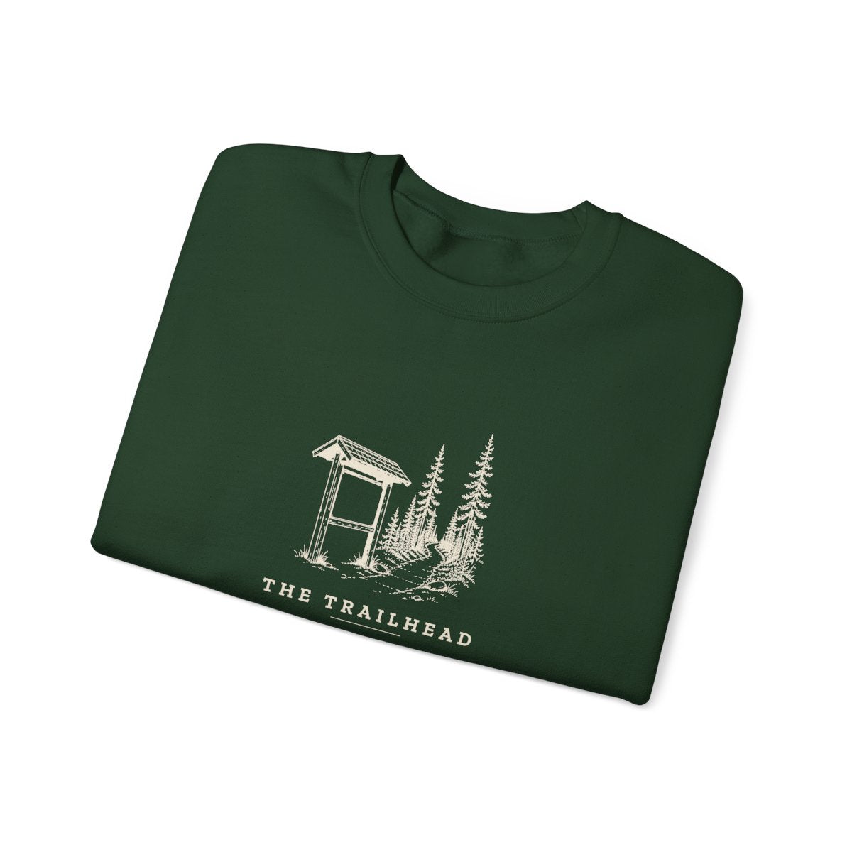 The Trailhead Crewneck in Forest Green, folded