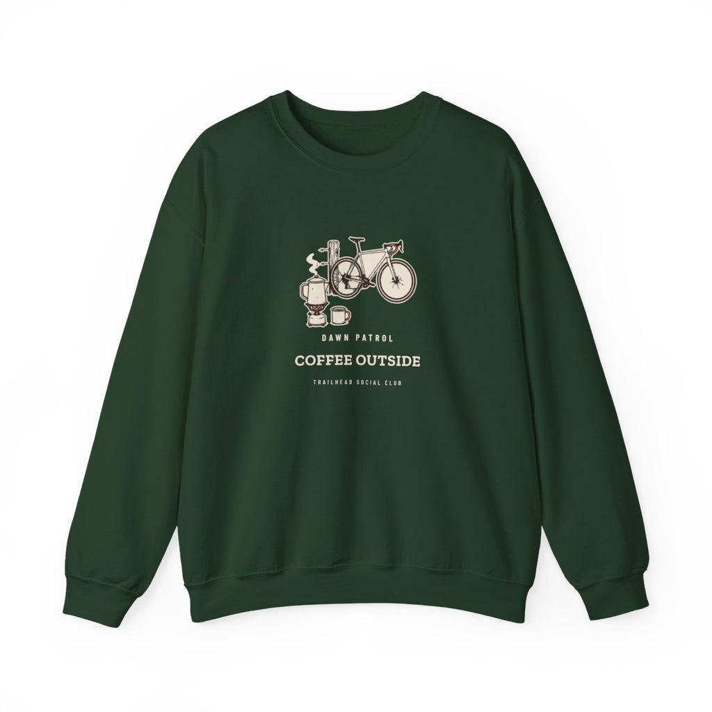 Coffee Outside Crewneck in Forest Green, front view