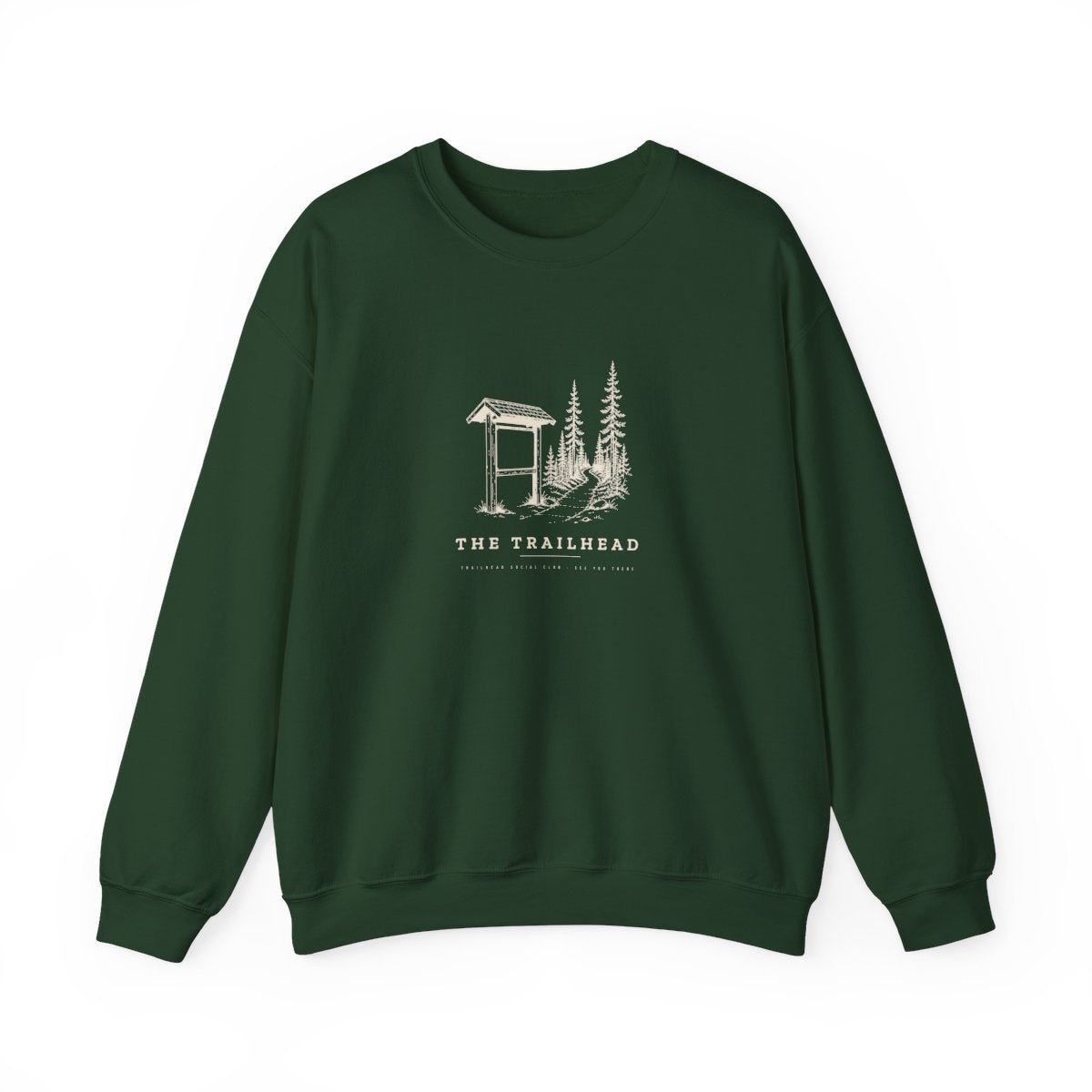The Trailhead Crewneck in Forest Green, front view
