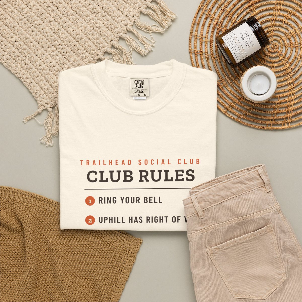 Club Rules Tee in Ivory, fabric and print detail