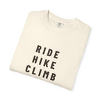 Ride Hike Climb Run Tee in Ivory, folded