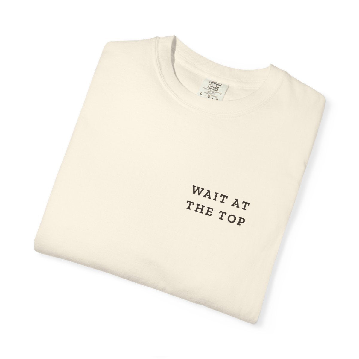 Wait at the Top Pocket Tee in Ivory, folded