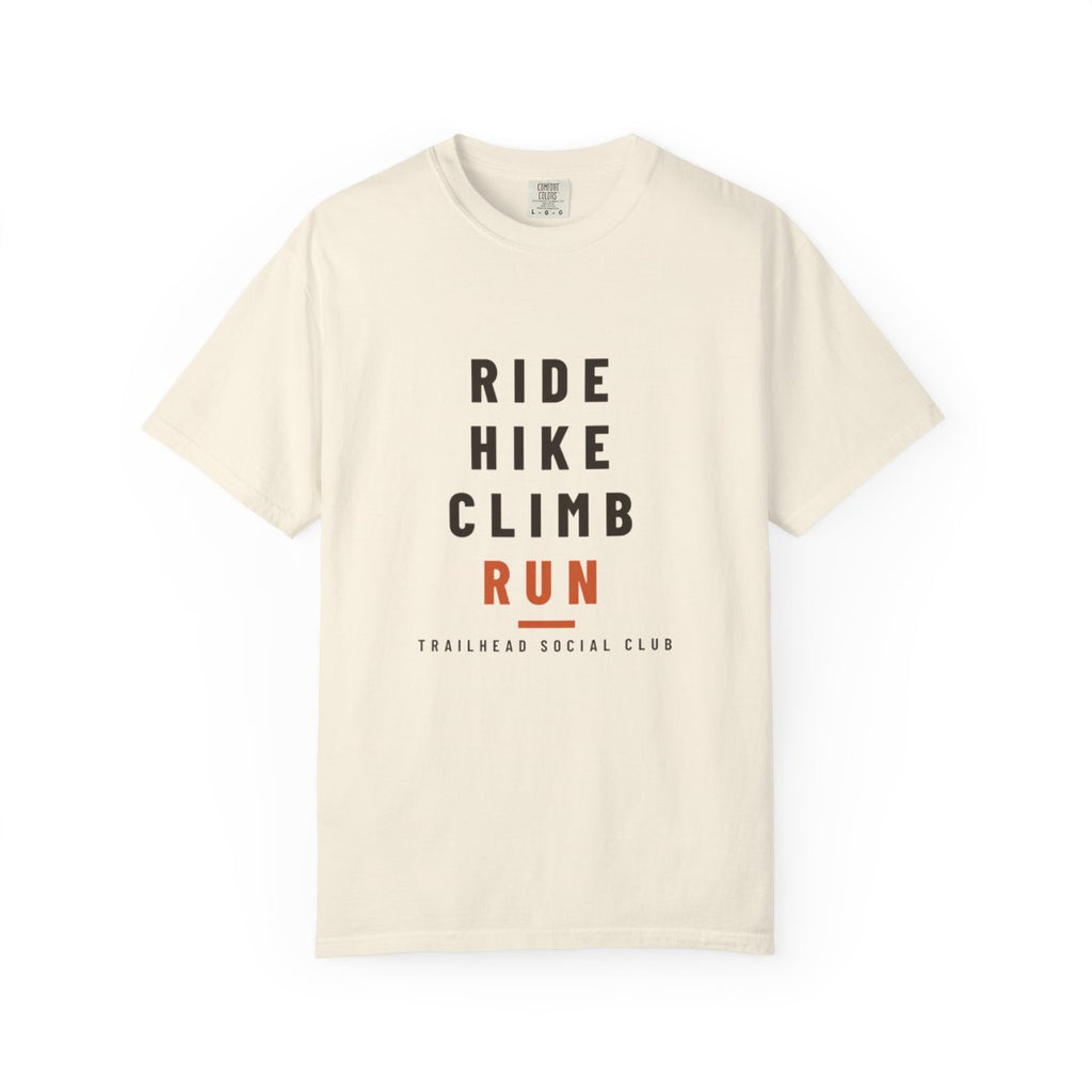 Ride Hike Climb Run Tee in Ivory, front view
