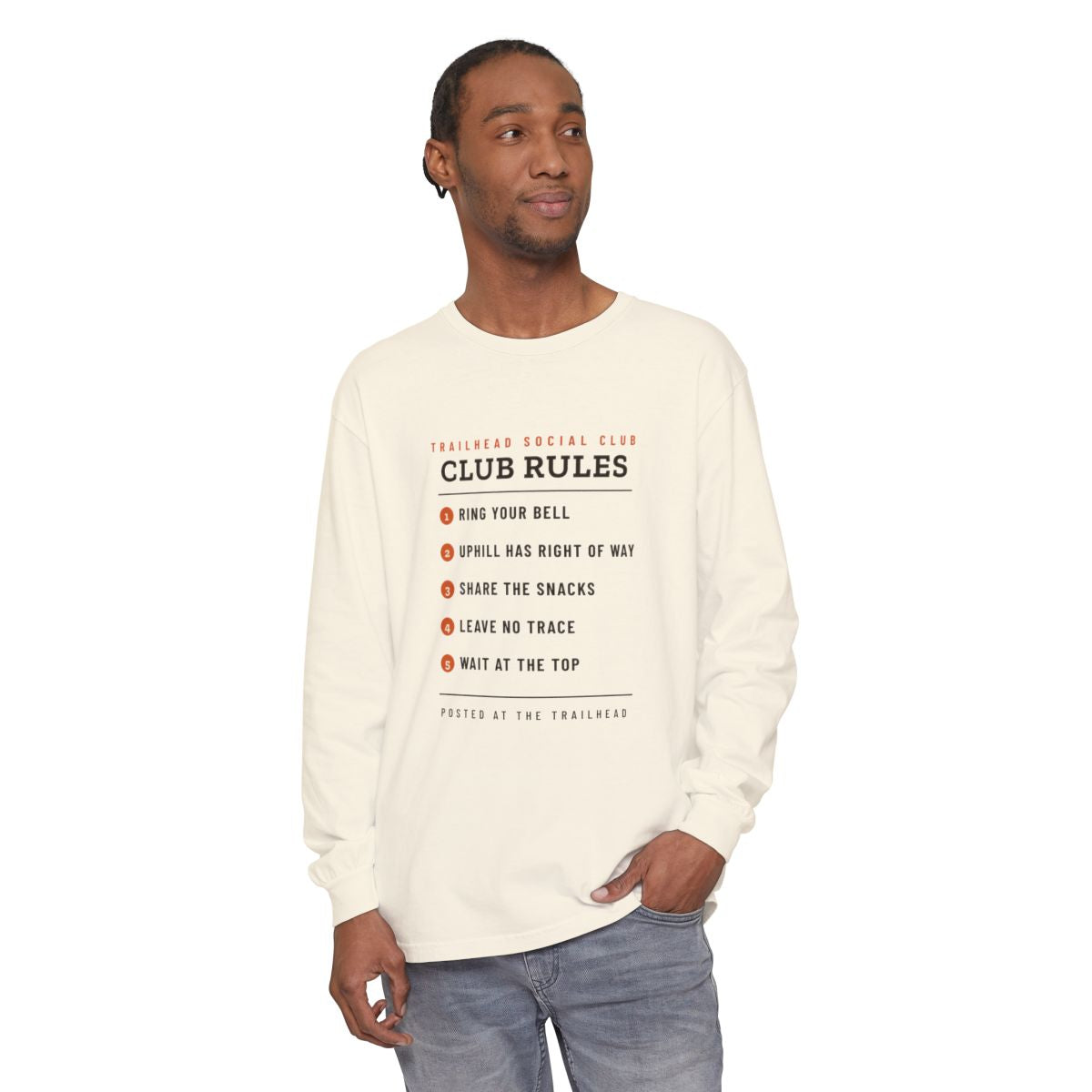 Club Rules Long Sleeve Tee in Ivory, on model