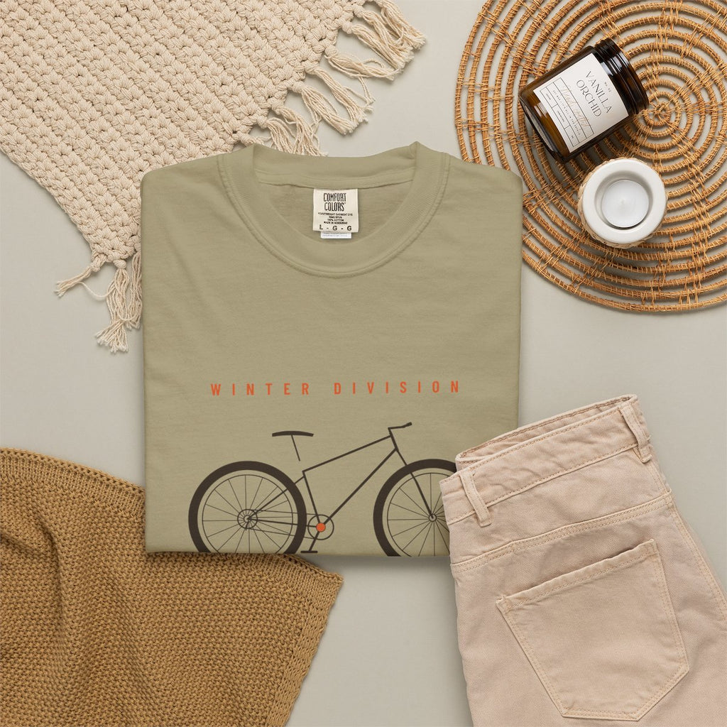 Winter Division Tee in Khaki, fabric and print detail