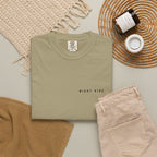 Night Ride Pocket Tee in Khaki, fabric and print detail