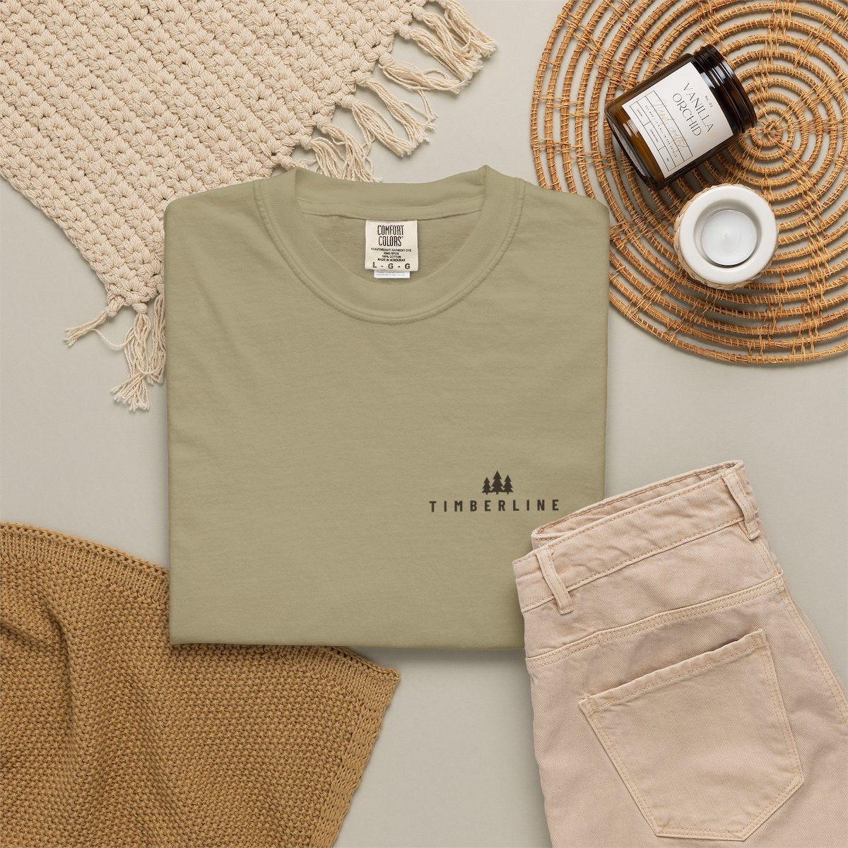 Timberline Pocket Tee in Khaki, fabric and print detail