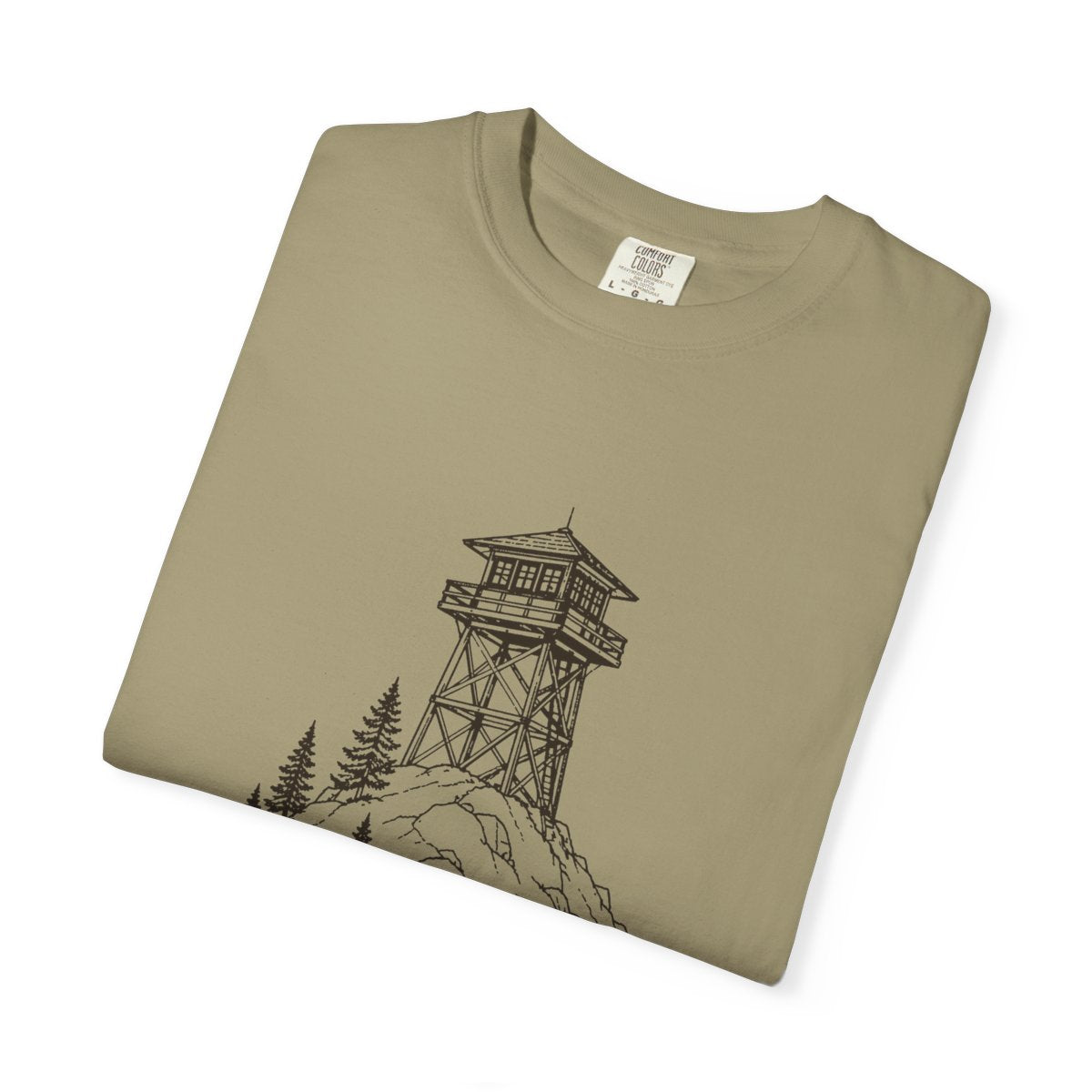 Lookout Tower Tee in Khaki, folded