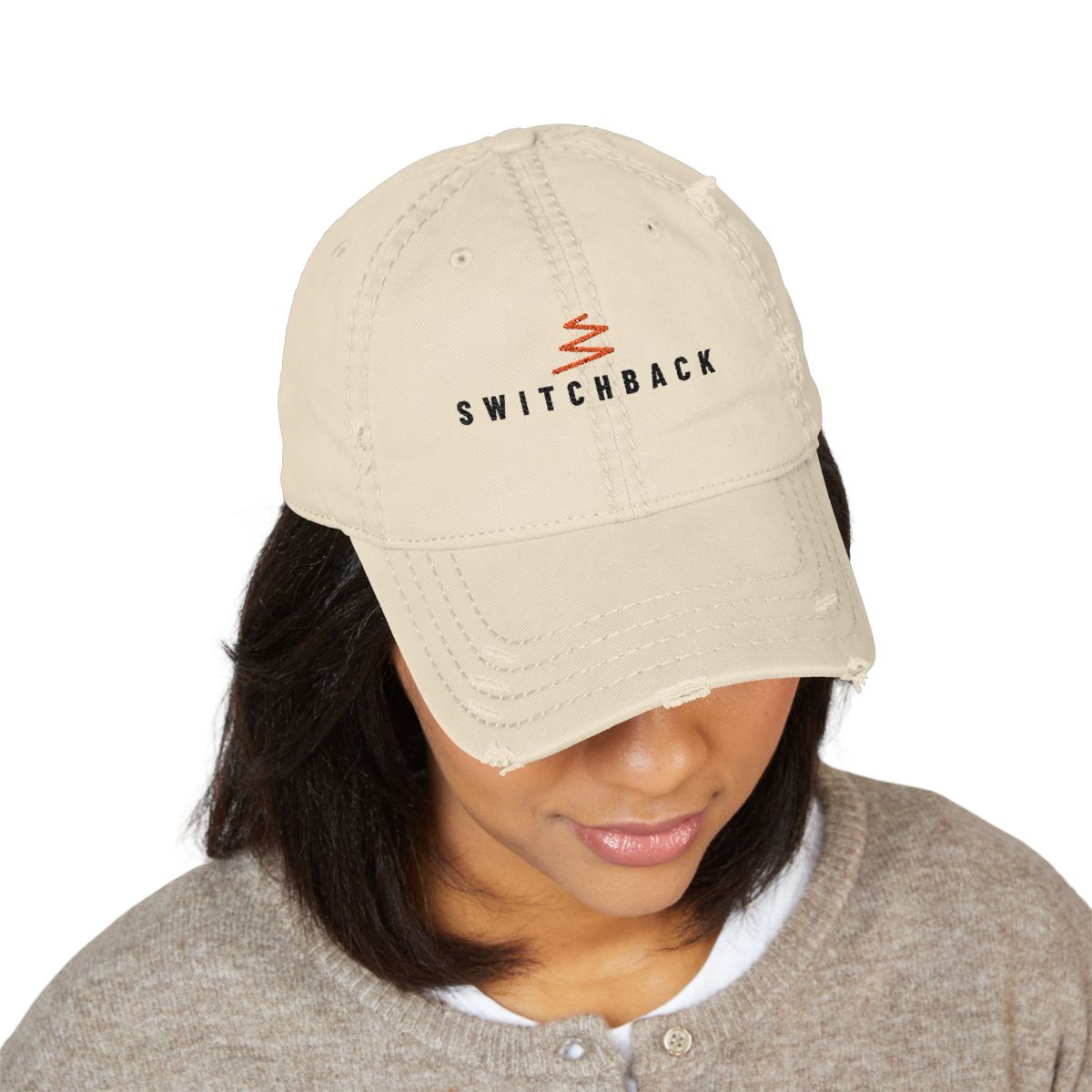 Switchback Dad Hat in Khaki, on model