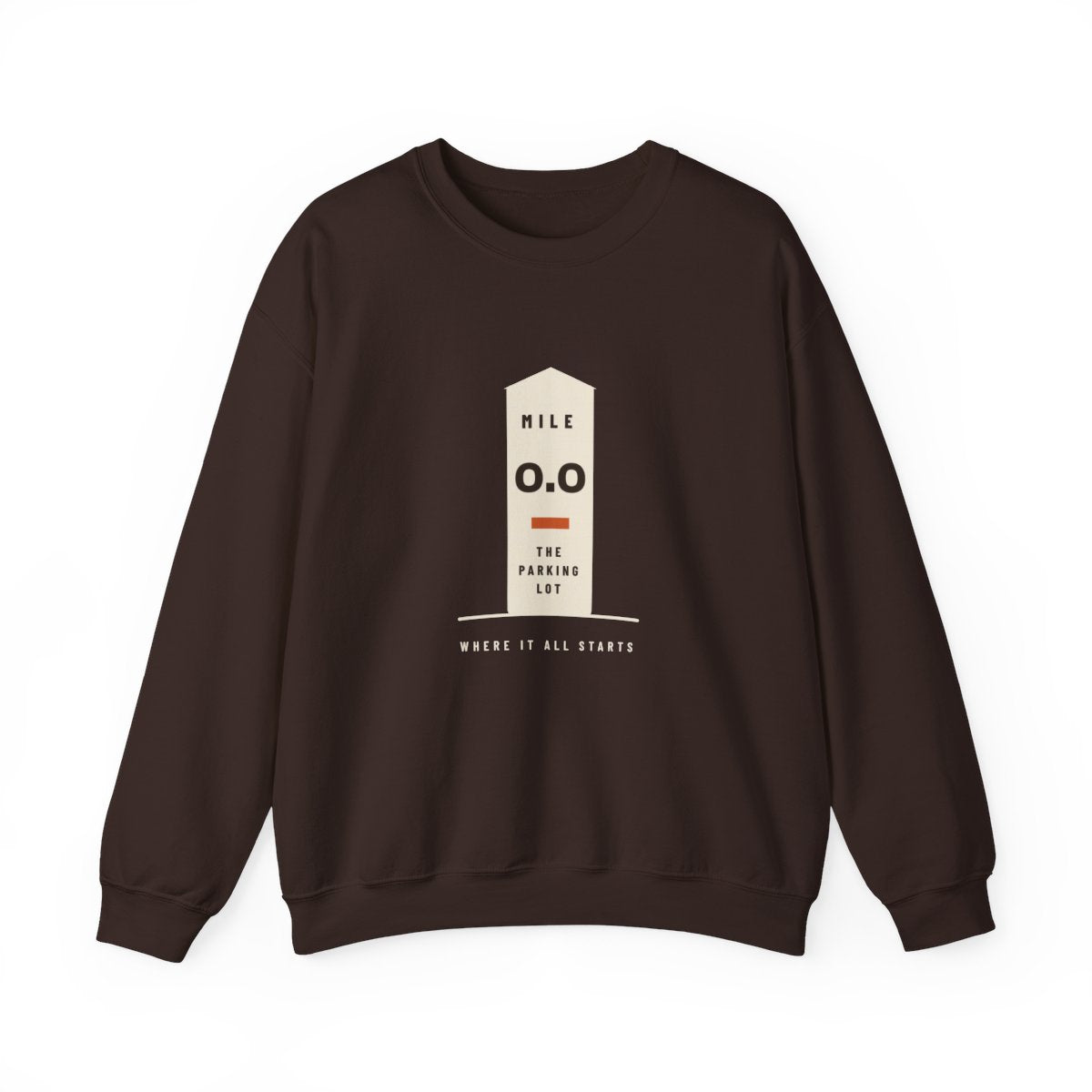 Mile Zero Crewneck in Dark Chocolate, front view