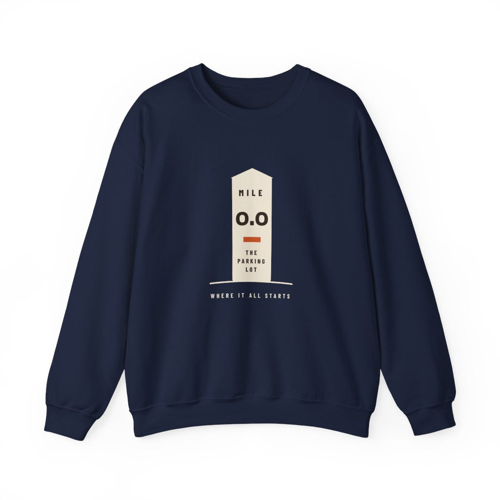 Mile Zero Crewneck in Navy, front view