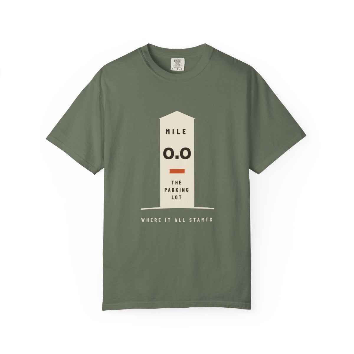 Mile Zero Tee in Moss, front view