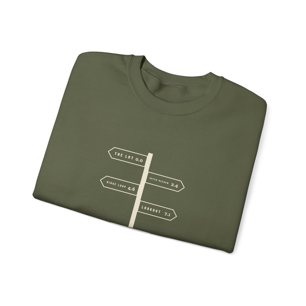 Trail Junction Crewneck in Military Green, folded