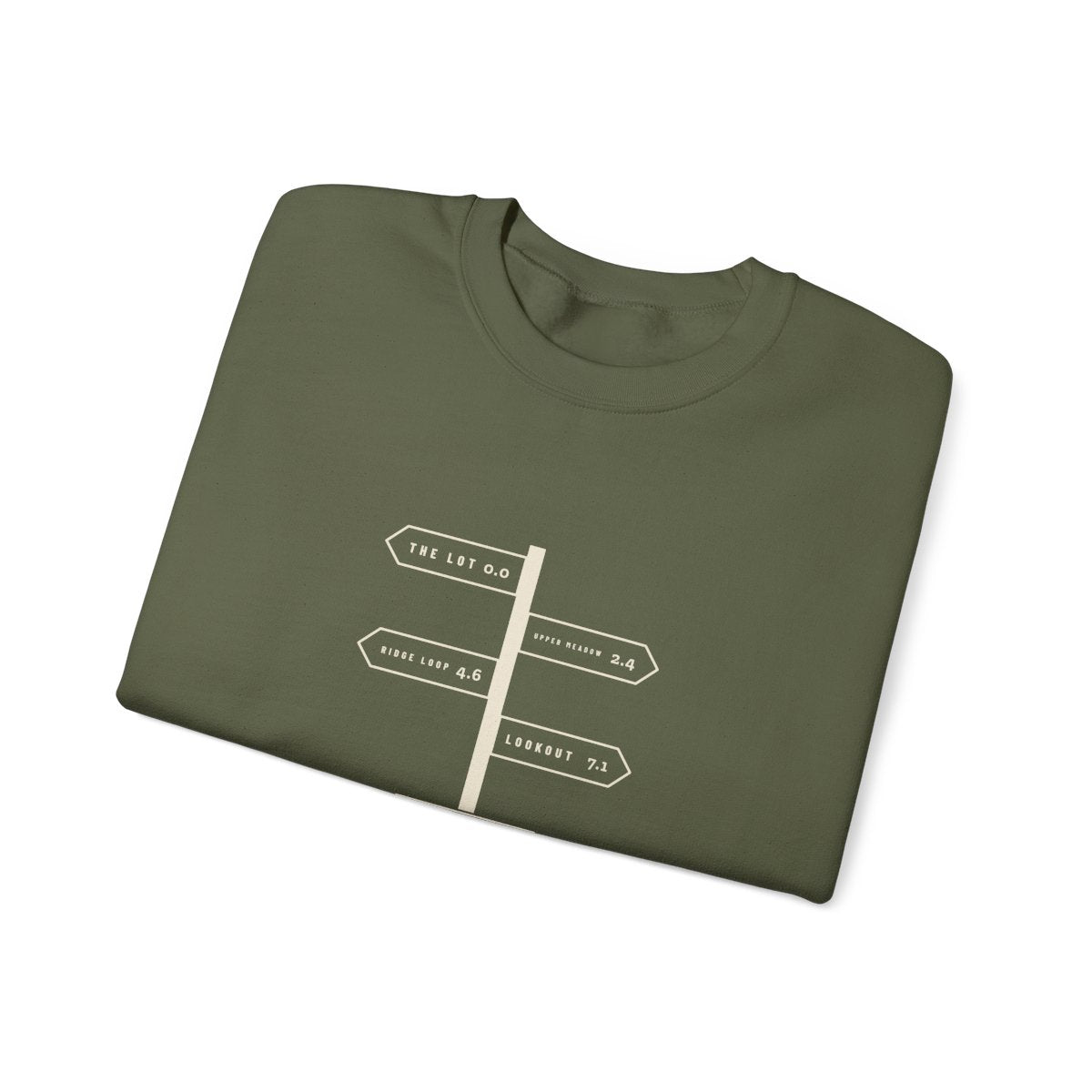 Trail Junction Crewneck in Military Green, folded