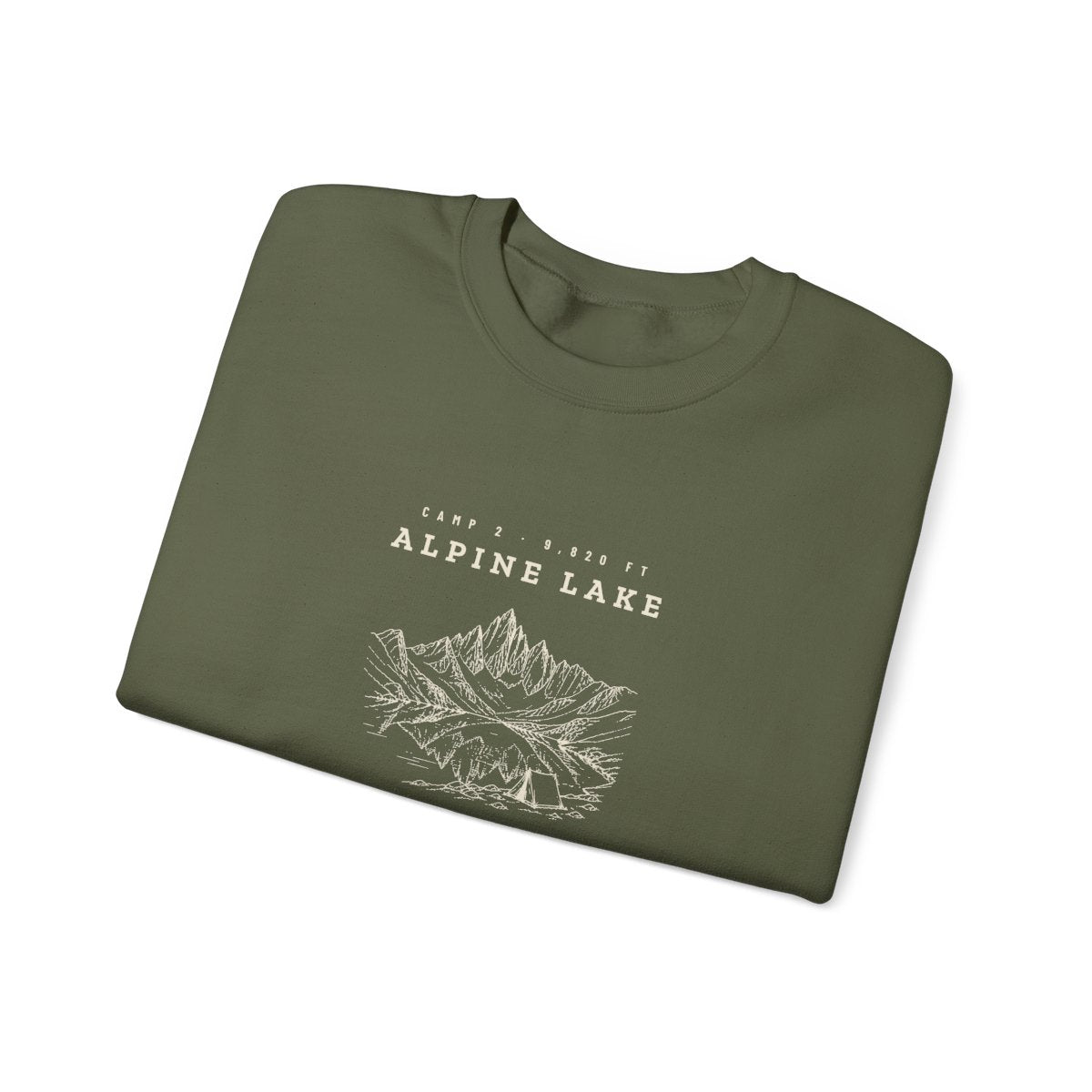 Alpine Lake Crewneck in Military Green, folded