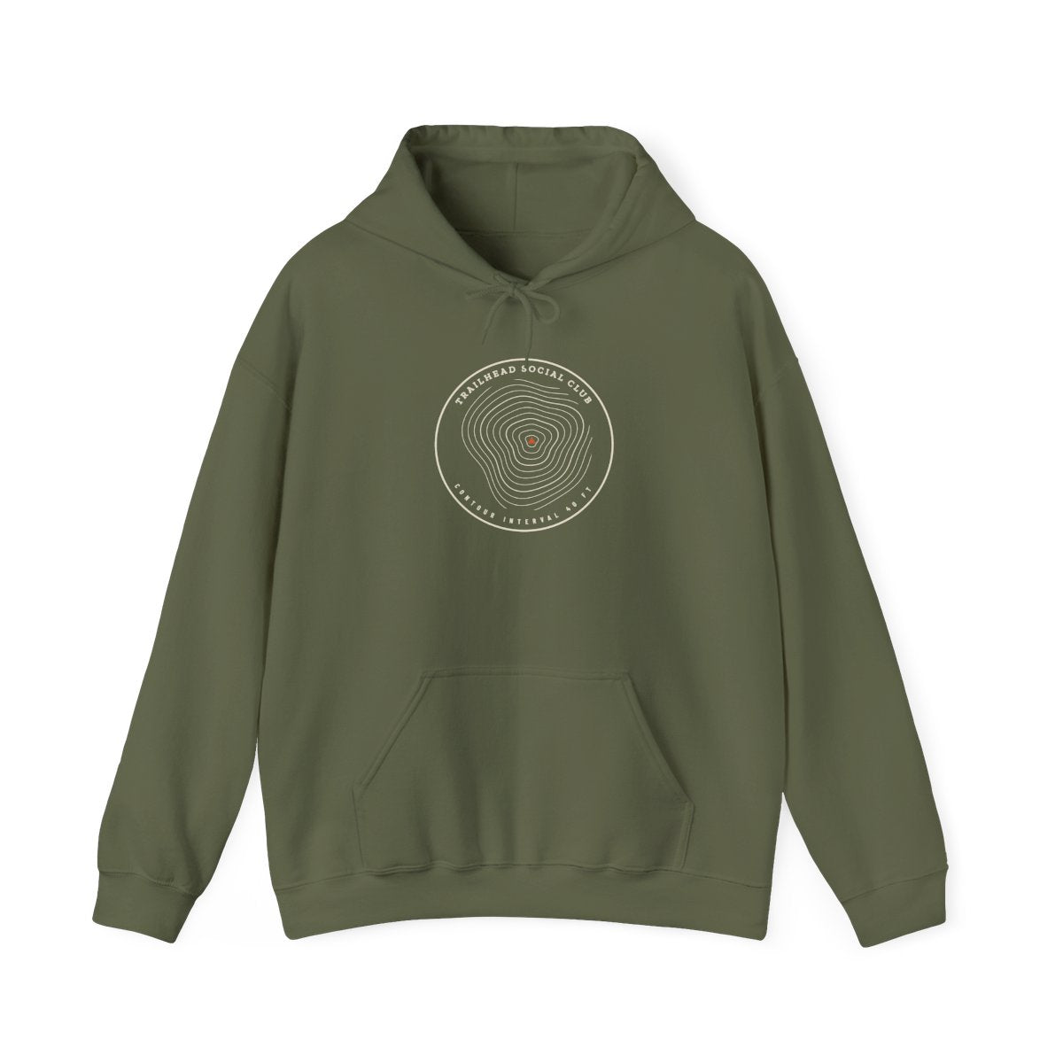 Contour Patch Hoodie in Military Green, front view