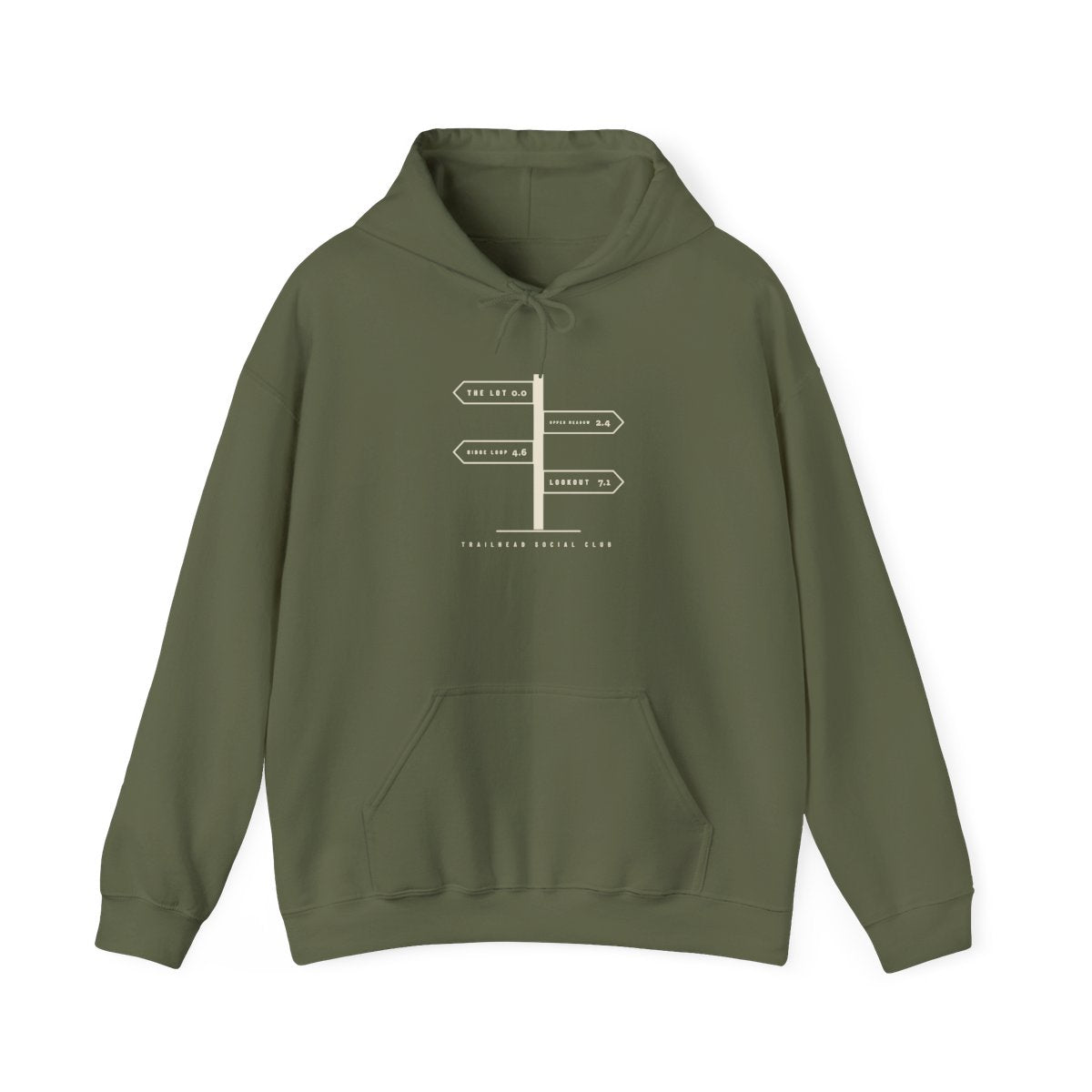 Trail Junction Hoodie in Military Green, front view