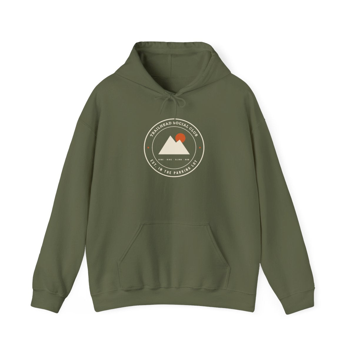 Parking Lot Seal Hoodie in Military Green, front view