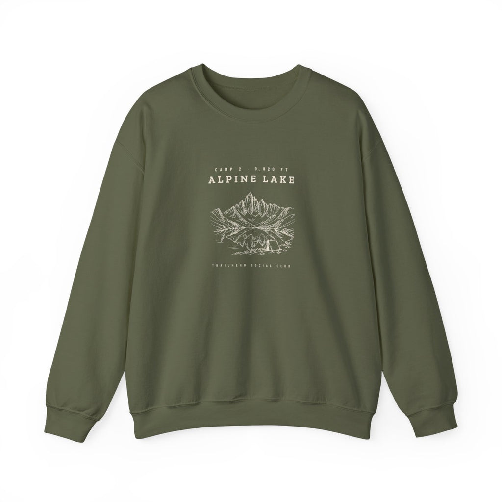 Alpine Lake Crewneck in Military Green, front view
