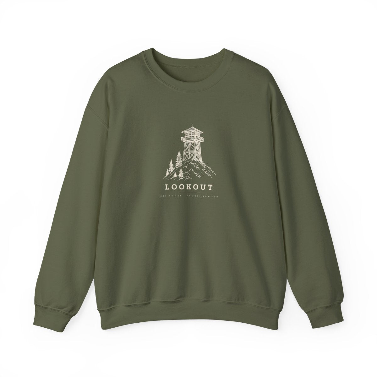 Lookout Tower Crewneck in Military Green, front view