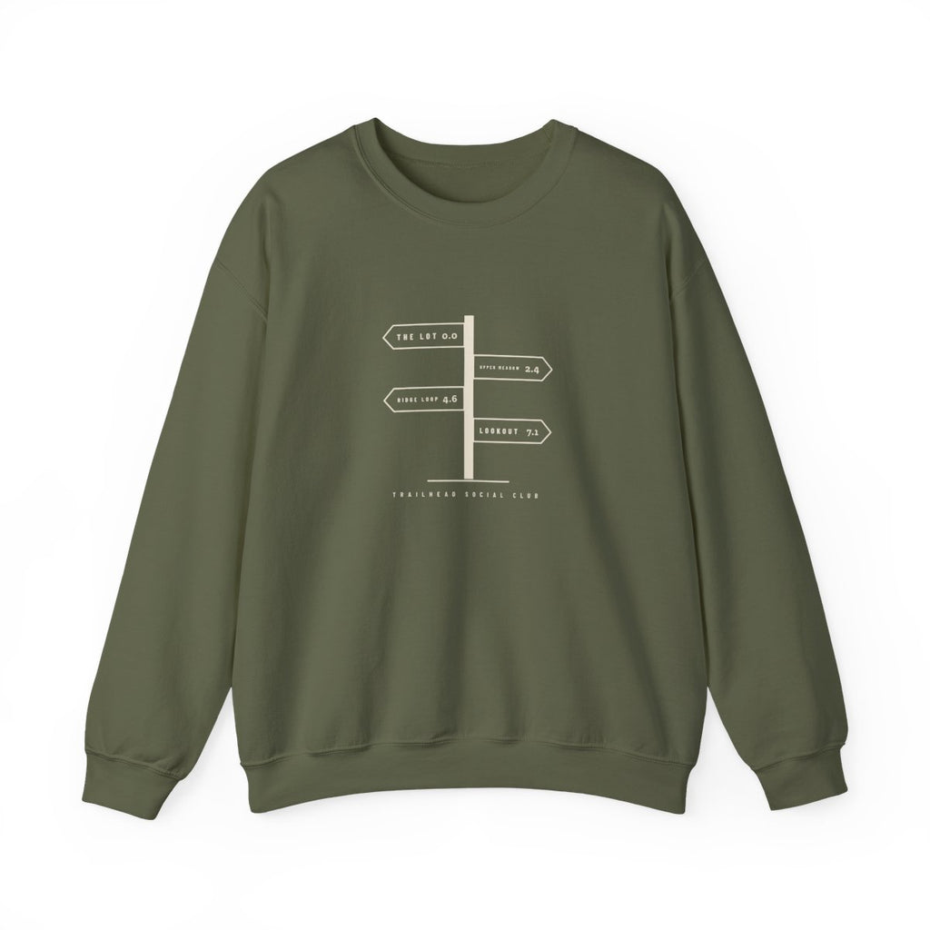 Trail Junction Crewneck in Military Green, front view