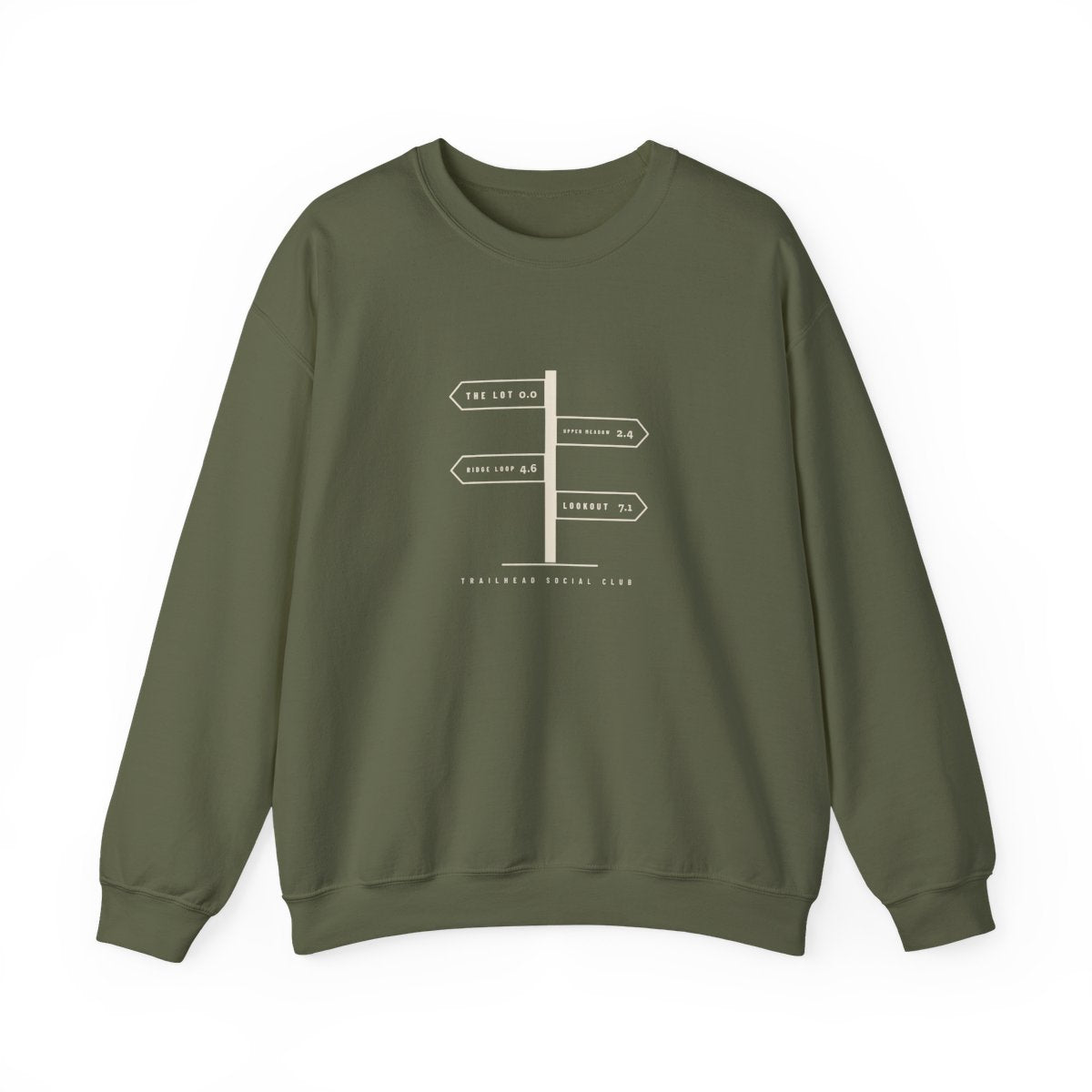 Trail Junction Crewneck in Military Green, front view