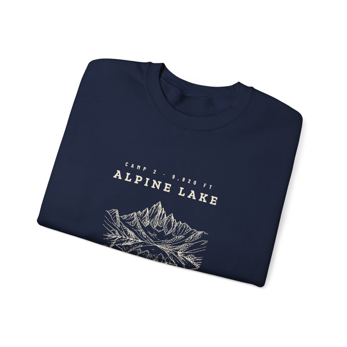 Alpine Lake Crewneck in Navy, folded