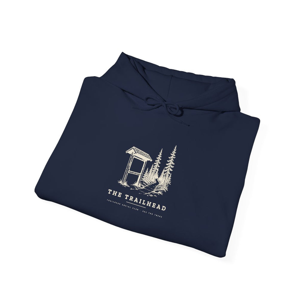 The Trailhead Hoodie in Navy, folded