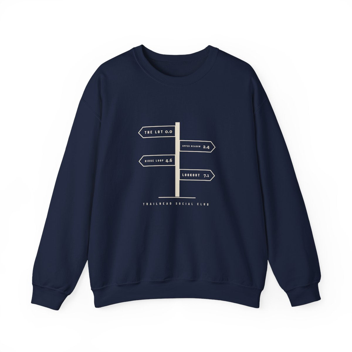 Trail Junction Crewneck in Navy, front view