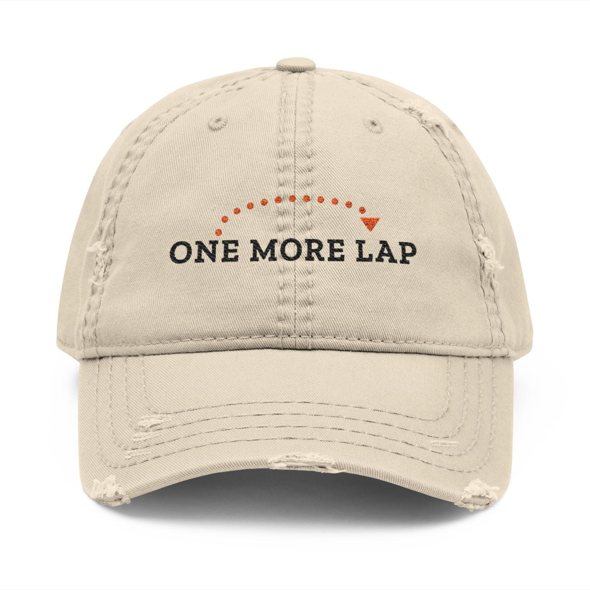 One More Lap Dad Hat in Khaki, front view