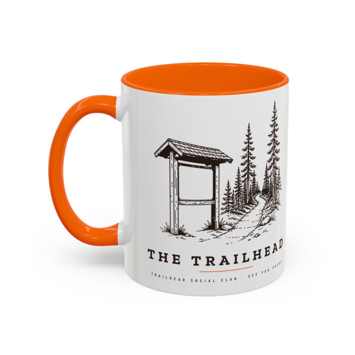 The Trailhead Mug in Orange, design side