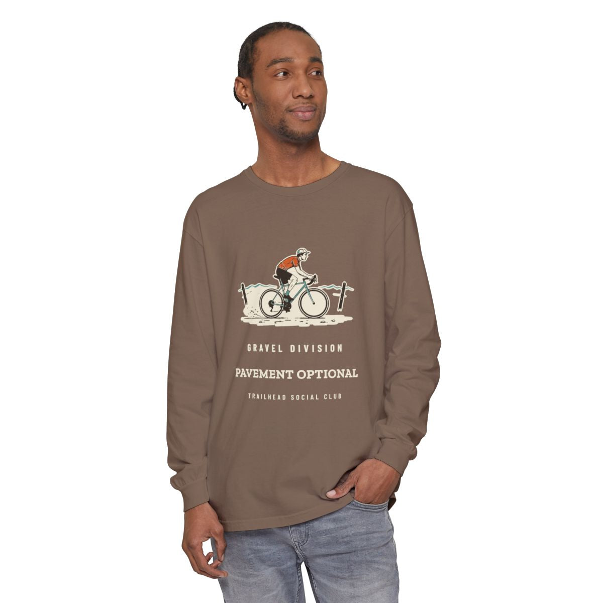Pavement Optional Long Sleeve Tee in Espresso, on model