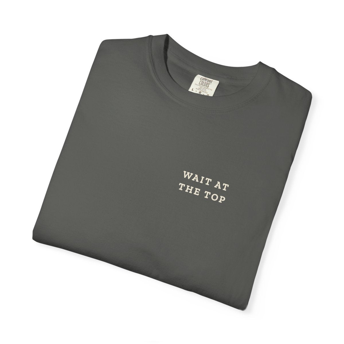 Wait at the Top Pocket Tee in Pepper, folded