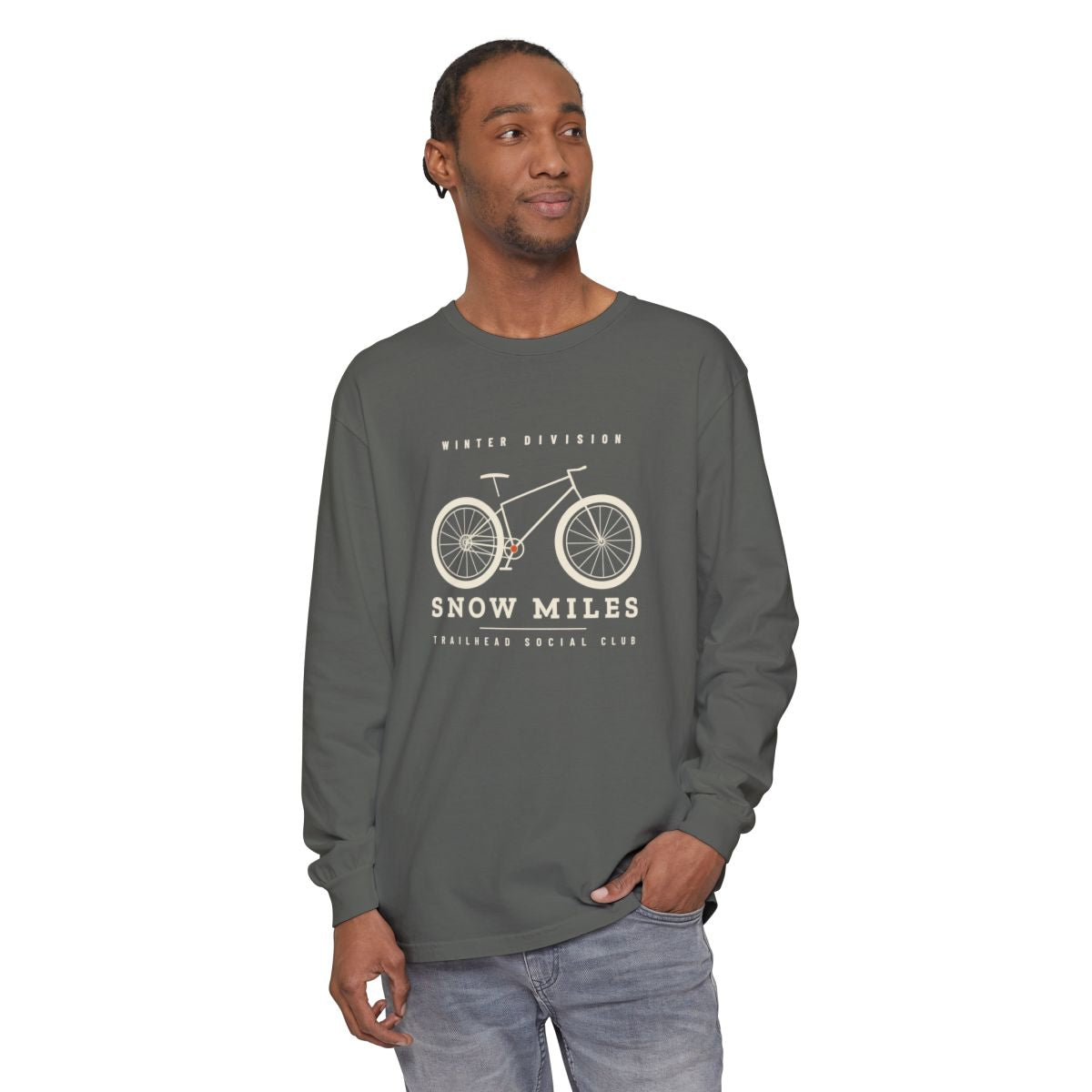 Winter Division Long Sleeve Tee in Pepper, on model