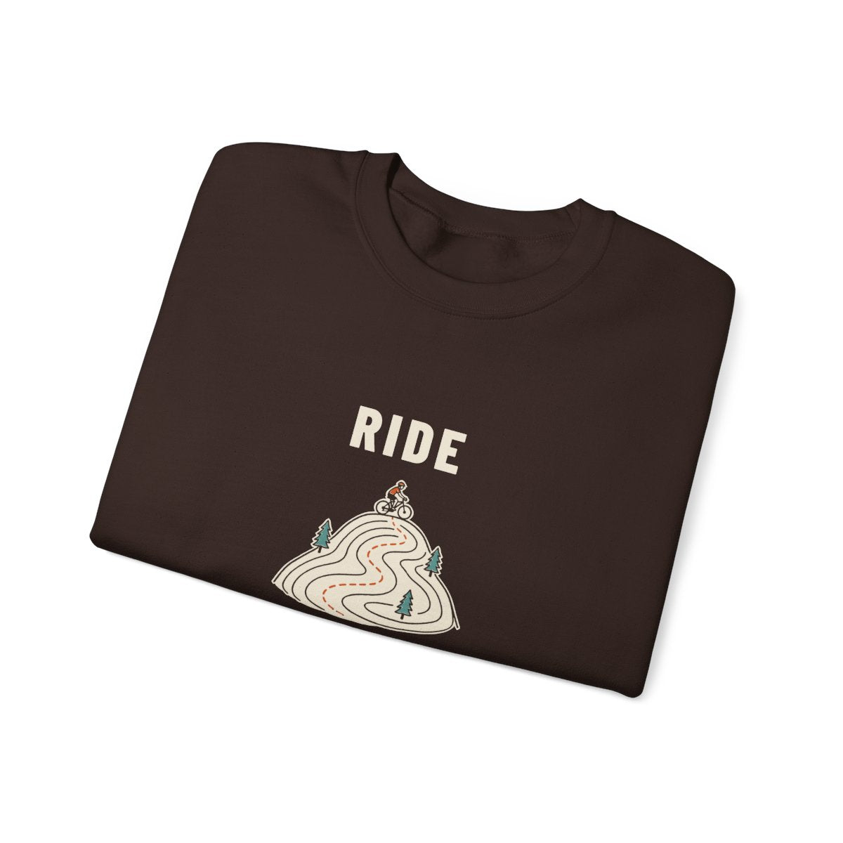 Ride Local Crewneck in Dark Chocolate, folded