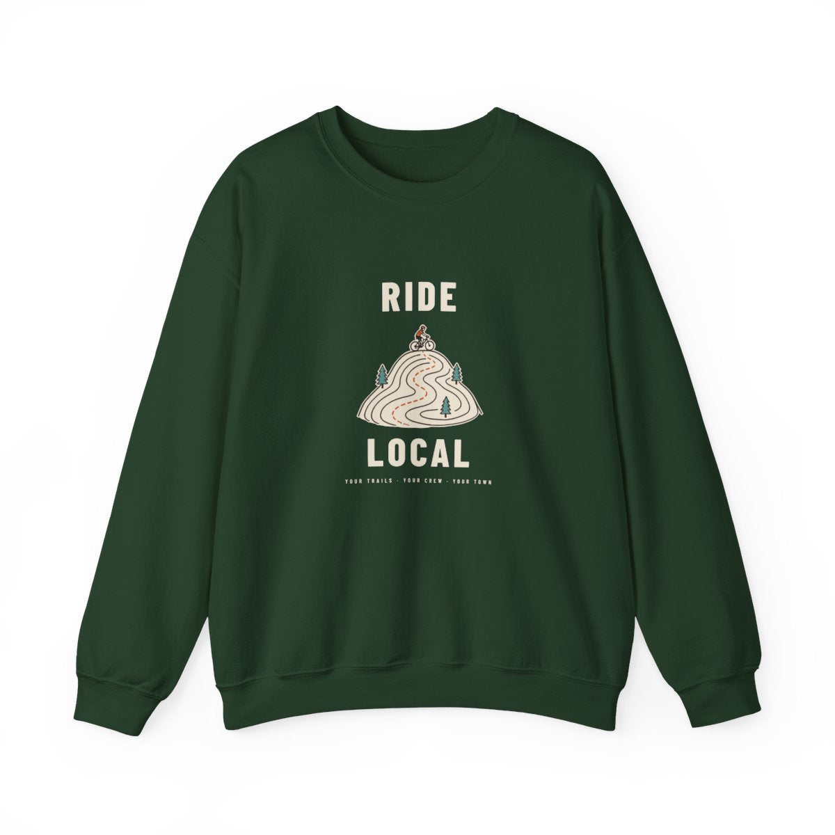 Ride Local Crewneck in Forest Green, front view