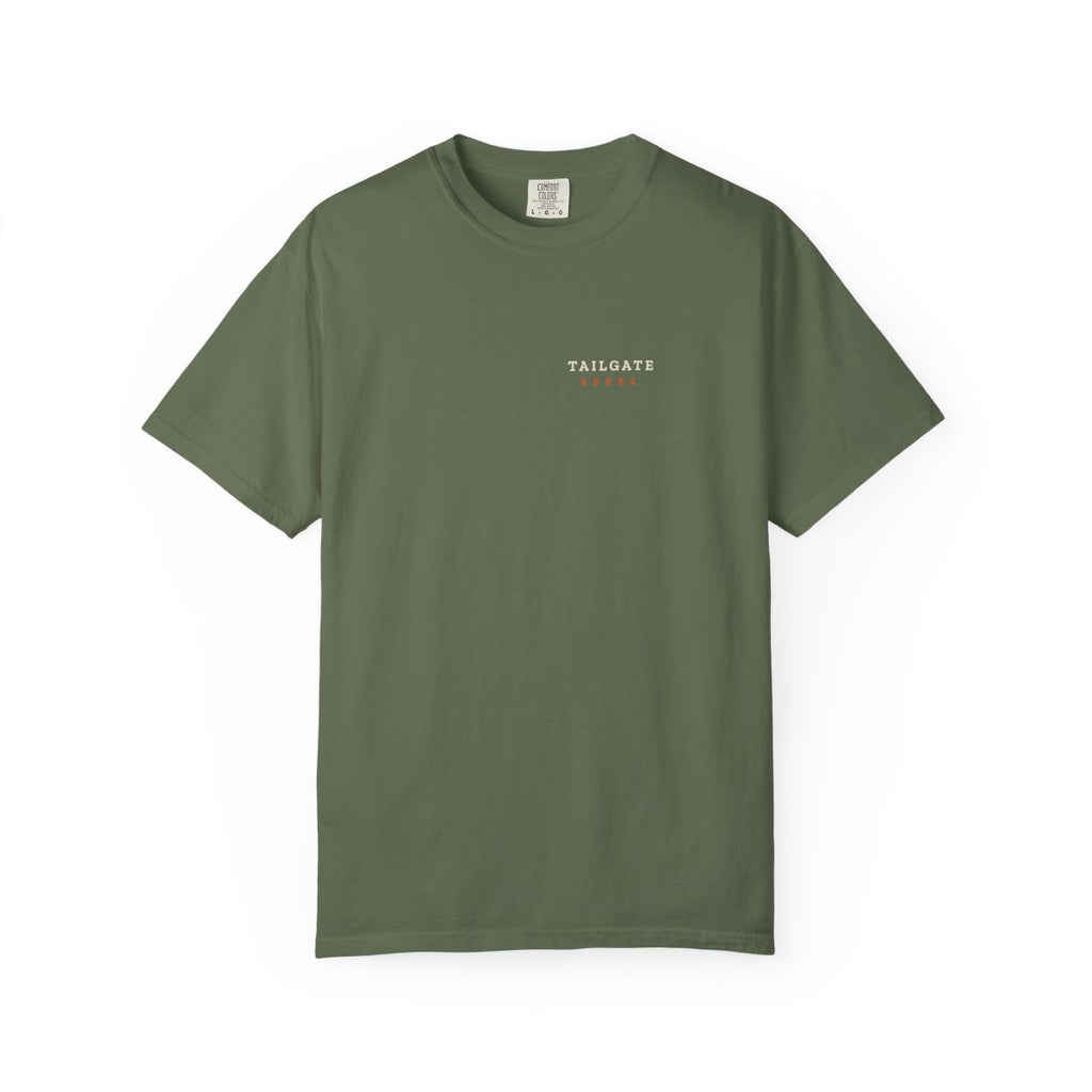 Tailgate Hours Pocket Tee in Sage, front view