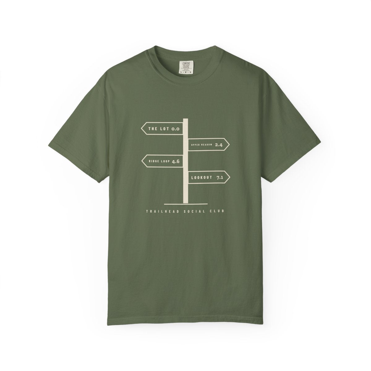 Trail Junction Tee in Sage, front view