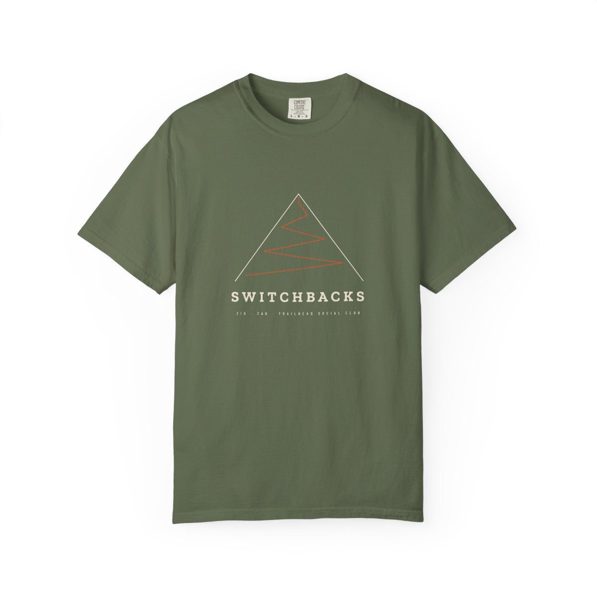 Switchbacks Tee in Sage, front view